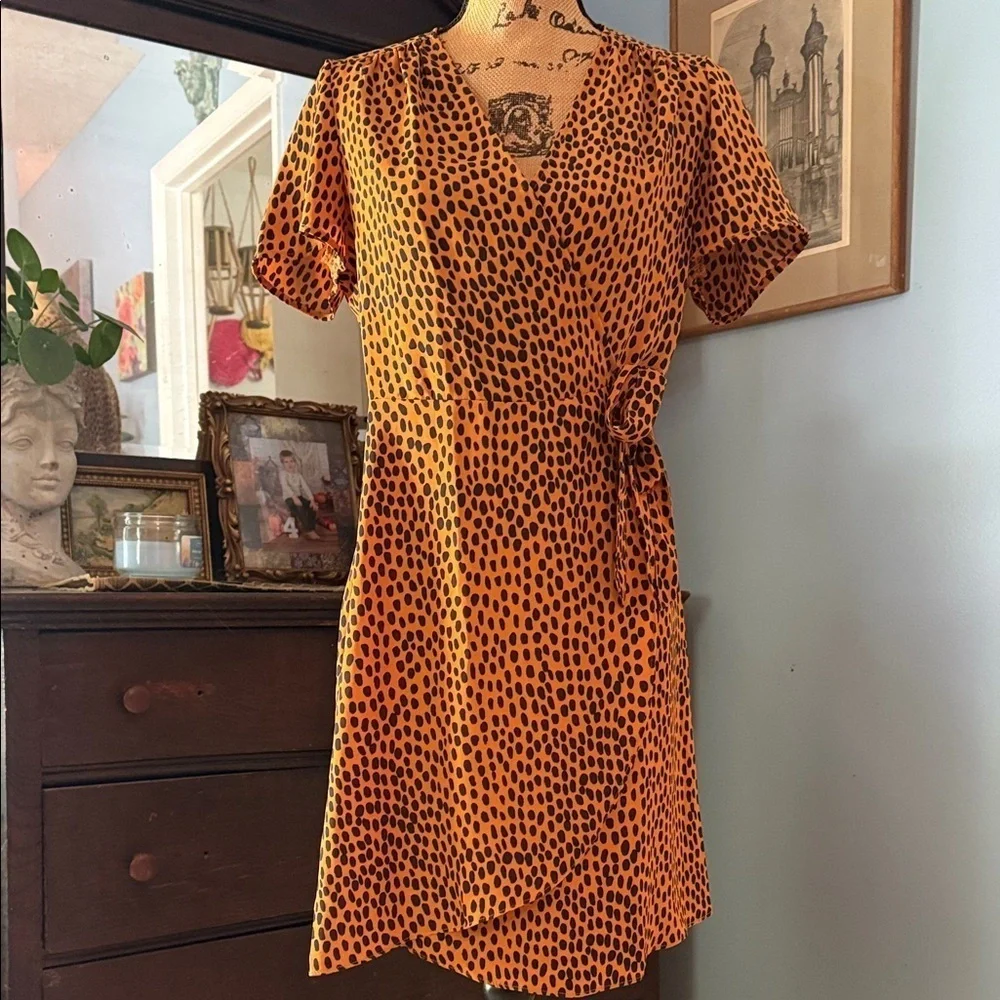 J.Crew Orange and Navy Cheetah Print Wrap Dress